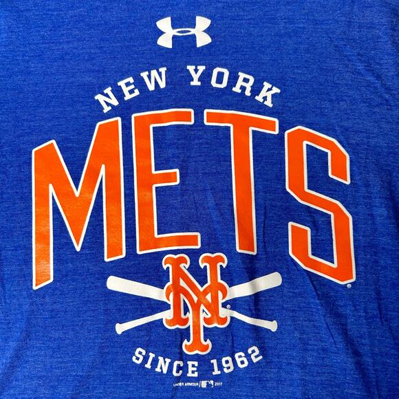 New York Mets Under Armour Tee Youth M Blue Short Sleeve Pullover Loose Fit - Picture 4 of 6